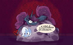 Size: 700x434 | Tagged: safe, artist:fauxsquared, artist:herny, edit, princess luna, trixie, luna-afterdark, g4, beanbag chair, heart, i've got a lovely bunch of coconuts, merv griffin