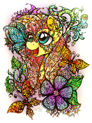 Size: 1276x1693 | Tagged: safe, artist:twistedmindbrony, fluttershy, pegasus, pony, g4, color porn, decorative hatching, female, flower, psychedelic, solo, surreal