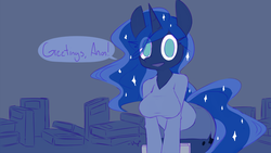 Size: 1920x1080 | Tagged: safe, artist:whoop, princess luna, anthro, g4, female, solo, wallpaper