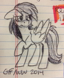 Size: 889x1077 | Tagged: safe, artist:wonderwaifu, rainbow dash, g4, female, grayscale, lined paper, monochrome, solo, traditional art