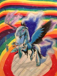 Size: 960x1280 | Tagged: safe, artist:theoddlydifferentone, nightmare moon, princess luna, g4, flying, magic, solo, transformation