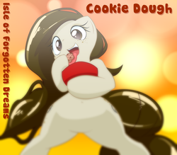 Size: 1280x1120 | Tagged: safe, artist:isle-of-forgotten-dreams, oc, oc only, oc:cookie dough, belly button, cookie dough, cute, featureless crotch, open mouth, solo, tongue out