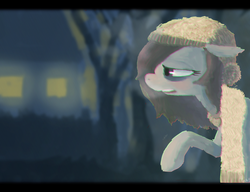Size: 1024x785 | Tagged: dead source, safe, artist:berrydrops, oc, oc only, oc:pocket, earth pony, pony, black eye, cap, clothes, female, floppy ears, hat, mare, scarf, solo