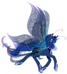 Size: 6750x7500 | Tagged: safe, artist:fuyusfox, princess luna, alicorn, breezie, pony, g4, absurd resolution, breeziefied, clothes, colored wings, crown, ethereal mane, female, gradient wings, hoof shoes, horn, jewelry, regalia, see-through, simple background, solo, sparkly wings, species swap, spread wings, wings