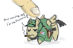 Size: 877x577 | Tagged: artist needed, source needed, safe, pegasus, pony, blob, chubby, cigar, communism, cuba, fidel castro, finger, i am the night, poking, ponified, revolution, stop touching me, weapon