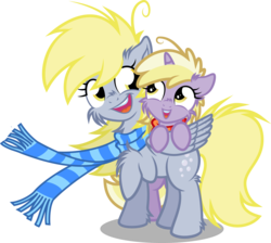 Size: 6687x6000 | Tagged: safe, artist:agamnentzar, derpy hooves, dinky hooves, pegasus, pony, g4, absurd resolution, clothes, equestria's best daughter, equestria's best mother, female, fluffy, mare, scarf, simple background, transparent background, vector