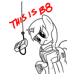 Size: 845x931 | Tagged: safe, artist:brisineo, oc, oc only, oc:littlepip, pony, unicorn, fallout equestria, b8, bait, clothes, drugs, fanfic, fanfic art, female, hooves, horn, jumpsuit, mare, mint-als, party time mintals, pipbuck, reaction image, simple background, solo, this is bait, vault suit, white background