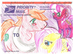 Size: 700x516 | Tagged: safe, artist:gothicsugarart, big macintosh, cheerilee, fluttershy, earth pony, pony, g4, male, meta, pun, ship:fluttermac, shipping, sketch, stallion, straight, traditional art