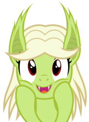 Size: 4400x6000 | Tagged: safe, artist:magister39, granny smith, bat pony, pony, vampire, g4, absurd resolution, age regression, bat ponified, fangs, female, grannybat, open mouth, race swap, simple background, smiling, solo, transparent background, vector, young granny smith