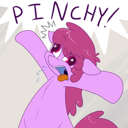 Size: 630x630 | Tagged: safe, artist:skoon, berry punch, berryshine, earth pony, pony, ask berry punch, g4, bipedal, derp, female, floppy ears, open mouth, solo, tongue out