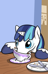 Size: 3300x5100 | Tagged: safe, artist:guephren, artist:muffinshire, shining armor, pony, comic:twilight's first day, g4, bomb ass tea, caught, cute, drinking, hoers, horses doing horse things, male, shining adorable, solo, tea, teacup, vector