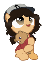 Size: 744x1024 | Tagged: safe, artist:blackholeii, pony, clemenbetes, clementine (walking dead), clothes, cute, female, filly, ponified, simple background, solo, teddy bear, the walking dead, the walking dead game