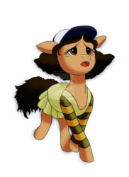 Size: 762x1048 | Tagged: safe, artist:vtruss1, pony, clementine (walking dead), clothes, ponified, sad, simple background, solo, the walking dead, the walking dead game