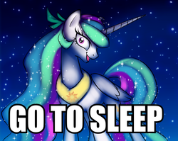 Size: 613x488 | Tagged: safe, artist:sakuyamon, princess celestia, g4, askeostwilightsparkle, don't go to bed, female, go to bed, go to sleep, image macro, meme, roflbot, solo, spookylestia, tumblr