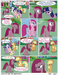 Size: 2550x3300 | Tagged: safe, artist:j5a4, applejack, fluttershy, pinkie pie, rainbow dash, rarity, twilight sparkle, comic:party of one, g4, comic, creepypasta, engrish, high res, pinkamena diane pie, this will end in cupcakes