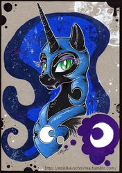 Size: 590x836 | Tagged: safe, artist:donika-schovina, nightmare moon, g4, cutie mark, female, portrait, solo, traditional art