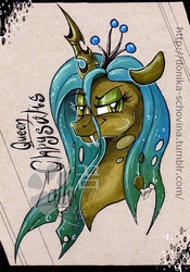 Size: 800x1141 | Tagged: safe, artist:donika-schovina, queen chrysalis, changeling, changeling queen, g4, crown, female, jewelry, portrait, regalia, solo, traditional art