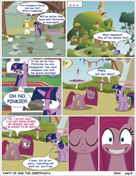 Size: 2550x3300 | Tagged: safe, artist:j5a4, pinkie pie, twilight sparkle, earth pony, pony, unicorn, comic:party of one, g4, comic, creepypasta, crying, engrish, female, high res, mare, pinkamena diane pie, royal guard