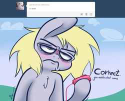 Size: 989x800 | Tagged: safe, artist:extradan, derpy hooves, oc, oc only, oc:jerky hooves, g4, ask, egg, solo, tumblr