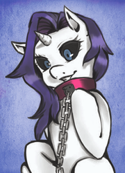 Size: 282x391 | Tagged: safe, artist:purplepolymath, rarity, g4, chains, collar, female, grin, leash, solo