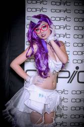 Size: 481x720 | Tagged: safe, artist:cyntheawindervaux, rarity, human, g4, anime expo, anime expo 2013, convention, cosplay, fashion, glasses, irl, irl human, midriff, photo, rave, solo