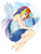 Size: 675x900 | Tagged: safe, artist:d-tomoyo, rainbow dash, human, pegasus, pony, g4, barefoot, blushing, clothes, cloud, cute, dashabetes, feet, female, flying, grin, holding a pony, hug, human ponidox, humanized, lidded eyes, mare, miniskirt, missing cutie mark, on side, self paradox, self ponidox, selfcest, shipping, simple background, skirt, smiling, spread wings, tank top, transparent background, winged humanization, wings