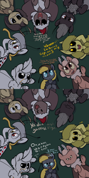 Size: 1200x2400 | Tagged: safe, artist:askthemothponies, oc, oc only, oc:caramel, oc:golden corral, oc:hexferry, oc:meisa, oc:pepper dust, oc:sepia, oc:squeak, oc:virgo, mothpony, original species, ask the moths, ask, drink, looking at you, lying, multiple legs, multiple limbs, on back, tumblr