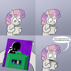 Size: 1024x1024 | Tagged: safe, spike, sweetie belle, twilight sparkle, g4, accepted meme that never ends, exploitable meme, homestuck, jack noir, meme, sweetie's note meme, the meme that never ends, the scary door, what's in the box jack?