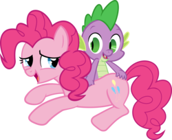 Size: 3466x2834 | Tagged: safe, artist:porygon2z, pinkie pie, spike, dragon, earth pony, pony, g4, spike at your service, back scratching, butt touch, female, high res, male, mare, scratching, ship:pinkiespike, shipping, simple background, spike the butt lover, straight, transparent background, vector
