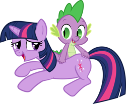 Size: 3467x2866 | Tagged: safe, artist:porygon2z, spike, twilight sparkle, dragon, pony, unicorn, g4, spike at your service, back scratching, butt touch, female, hand on butt, high res, male, mare, scratching, ship:twispike, shipping, simple background, straight, transparent background, unicorn twilight, vector