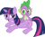 Size: 3467x2866 | Tagged: safe, artist:porygon2z, spike, twilight sparkle, dragon, pony, unicorn, g4, my little pony: friendship is magic, spike at your service, back scratching, butt touch, female, hand on butt, high res, male, mare, scratching, ship:twispike, shipping, simple background, straight, transparent background, unicorn twilight, vector