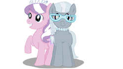 Size: 1280x720 | Tagged: safe, artist:jbond, diamond tiara, silver spoon, earth pony, pony, g4, duo, female, filly, foal, glasses, simple background, smiling, white background