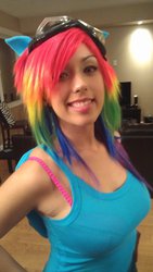 Size: 1024x1816 | Tagged: safe, artist:jenfazz, rainbow dash, human, g4, cosplay, goggles, irl, irl human, photo, solo