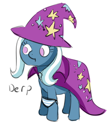 Size: 1660x1889 | Tagged: artist needed, safe, trixie, pony, unicorn, g4, :t, clothes, derp, female, mare, panties, panties around legs, solo, striped underwear, underwear, wardrobe misuse