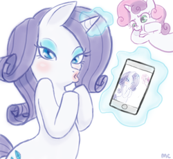 Size: 529x488 | Tagged: safe, artist:mcponyponypony, rarity, sweetie belle, g4, derp, duckface, magic, photobomb, selfie