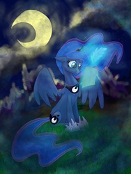 Size: 1536x2048 | Tagged: safe, artist:veliska, princess luna, alicorn, pony, g4, female, magic, moon, night, sitting, solo