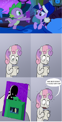 Size: 522x1024 | Tagged: safe, spike, sweetie belle, twilight sparkle, alicorn, pony, g4, accepted meme that never ends, exploitable meme, homestuck, jack noir, meme, spike's comic, sweetie's note meme, the meme that never ends, twilight sparkle (alicorn), what's in the box jack?