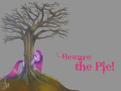 Size: 1024x768 | Tagged: safe, artist:hope(n forever), pinkie pie, g4, bedroom eyes, creepy, dark, dead tree, female, grass, grim, pinkamena diane pie, solo, stalker, stalker pie, tree, wallpaper, warning