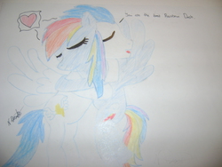 Size: 2592x1944 | Tagged: safe, artist:nilaycan, rainbow dash, soarin', g4, female, hug, male, ship:soarindash, shipping, straight, traditional art