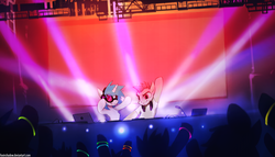 Size: 1400x799 | Tagged: safe, artist:foxinshadow, dj pon-3, vinyl scratch, oc, g4, ponified