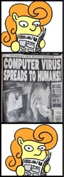 Size: 470x1299 | Tagged: safe, carrot top, golden harvest, earth pony, pony, g4, computer virus, exploitable meme, female, impossible, mare, meme, newspaper, newspaper meme, virus, wat, weekly world news