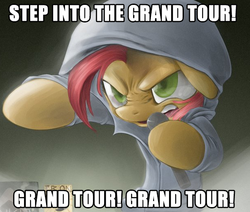 Size: 612x520 | Tagged: safe, babs seed, g4, babs the rapper, clothes, dragon ball, dragon ball gt, exploitable meme, female, hoodie, image macro, meme, rap, solo, step into the grand tour, text