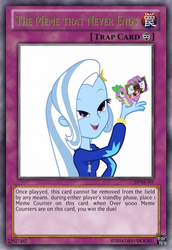 Size: 419x610 | Tagged: safe, coco pommel, pinkie pie, rarity, spike, trixie, equestria girls, g4, accepted meme that never ends, coco's gift, exploitable meme, look what pinkie found, look what trixie found, meme, memeception, over 9000, spike card meme, the meme that never ends, yu-gi-oh!