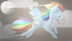 Size: 1920x1080 | Tagged: safe, artist:grandifloru, rainbow dash, pegasus, pony, g4, female, flying, solo