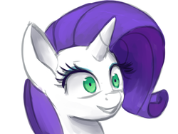 Size: 800x600 | Tagged: safe, artist:grissaecrim, rarity, g4, inspiration manifestation, creepy, female, grin, inspirarity, portrait, solo, that was fast