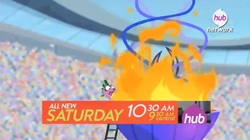 Size: 1105x621 | Tagged: safe, screencap, spike, equestria games, g4, official, hub logo, promo, the equestria games, the hub, torch