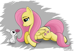 Size: 2400x1664 | Tagged: safe, artist:riscke, angel bunny, fluttershy, g4, female, flower, male, ship:angelshy, shipping, straight