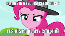 Size: 441x247 | Tagged: safe, pinkie pie, g4, euphoric, fedora, female, hat, image macro, meme, mouthpiece, solo