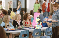 Size: 500x322 | Tagged: safe, fluttershy, human, equestria girls, g4, amanda seyfried, crossover, female, irl, irl human, lindsey lohan, mean girls, photo, puffy cheeks