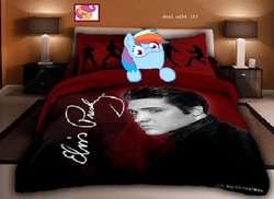 Size: 894x650 | Tagged: safe, rainbow dash, g4, arnbow dish, bedsheets, deal with it, dolan, elvis presley